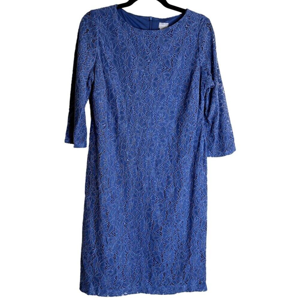 Chico's NEW Lace shift Dress Women 6 (0.5) Overlay STYLE 570285432 Business blue